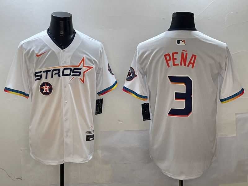 Men Houston Astros #3 Pena White Fourth generation Joint Name 2025 Nike MLB Jersey style 9